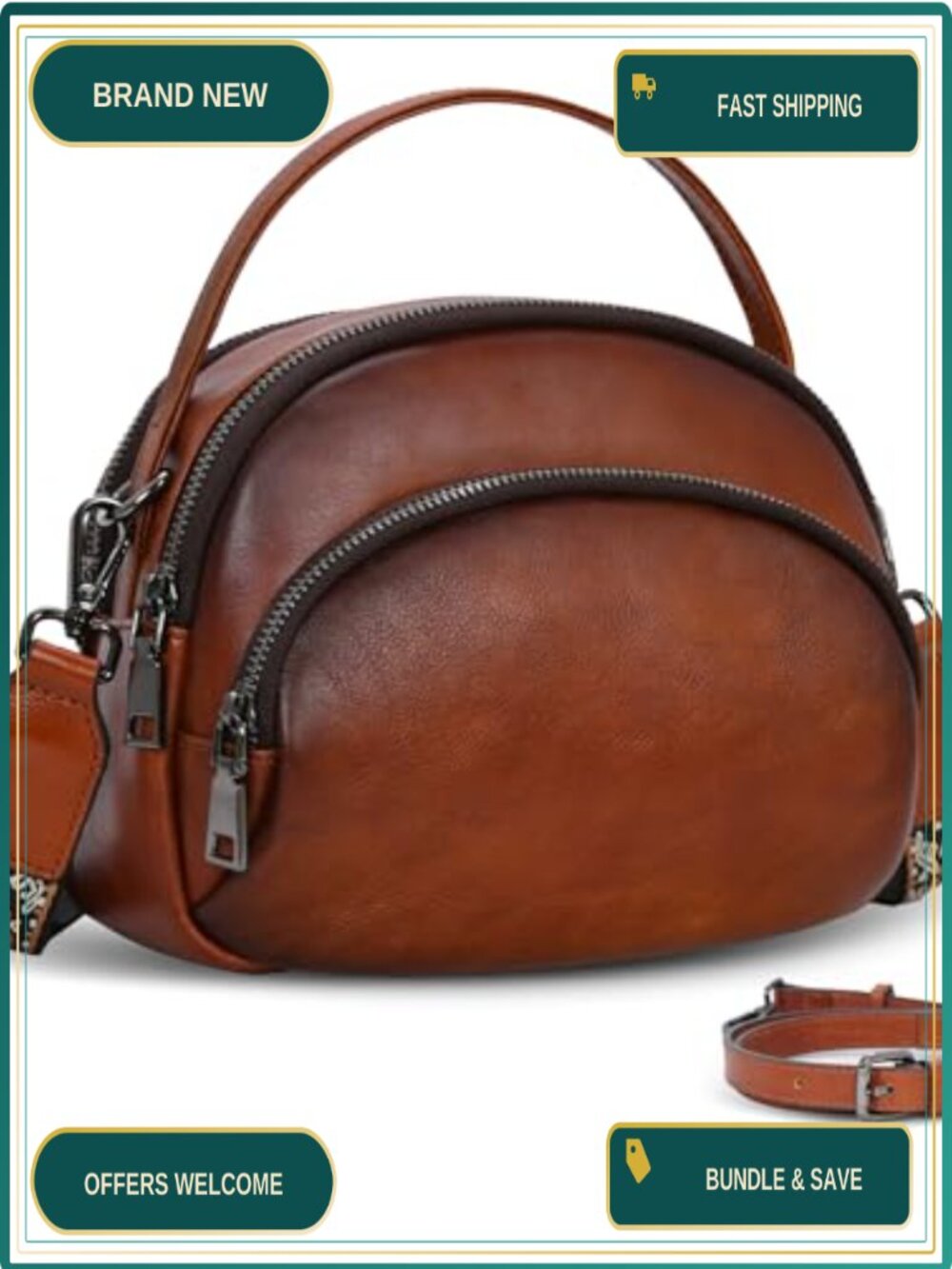 HESHE Genuine Leather Crossbody Bag Small Shoulder Purse Multi-Compartment
